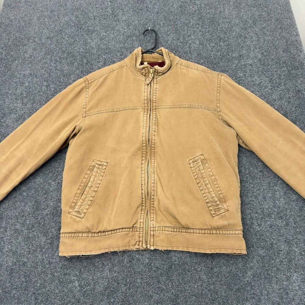 Vintage Aeropostale Jacket Mens L Tan Cotton Canvas Full Zip Mock Neck Workwear